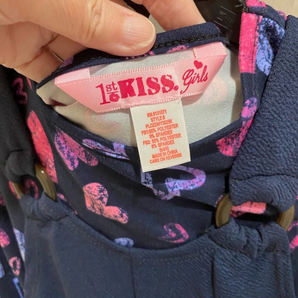 1st Kiss Little Girls Navy Jumper Dress w/Long Sleeve Top w/Hearts - S (4/5) - Picture 5 of 8